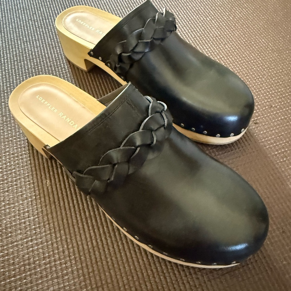 Loeffler Randal Black Leather Clogs with Braided Detail size 8.5 fits like 9